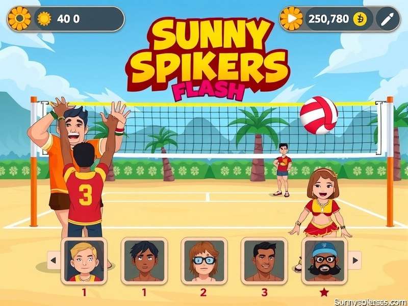 Sunny Spikers Flash gameplay screenshot showing volleyball action